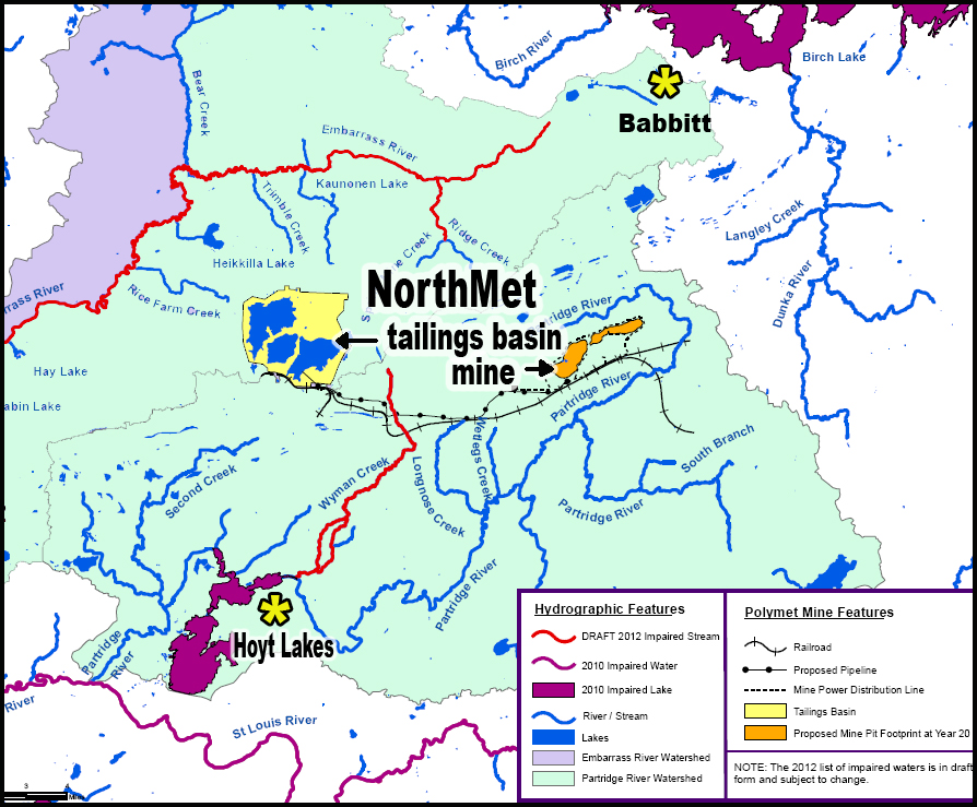 NorthMet on the map of northeastern  Minnesota