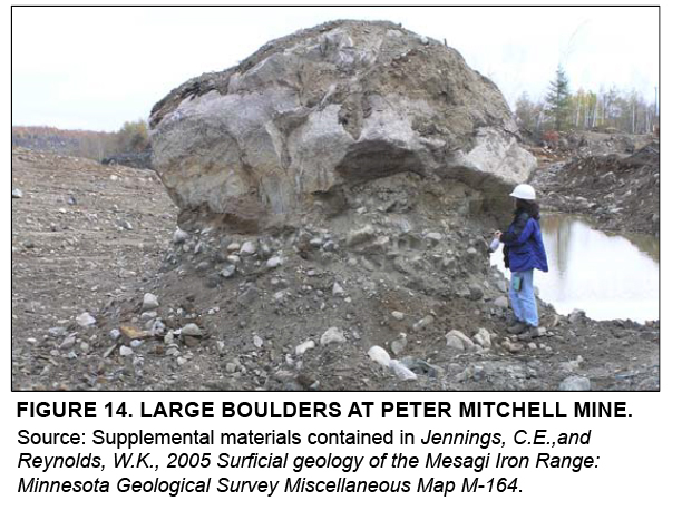 miners at the nearby Peter Mitchell mine have encountered boulders as big as 14 feet in diameter.