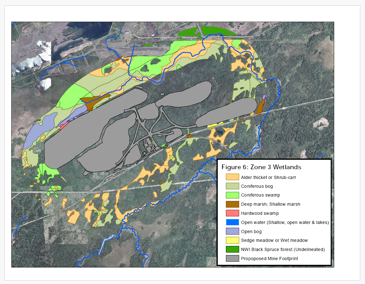 Proposed mine footprint (gray areas). Note how the Partridge River wraps around the site